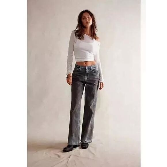 Free People Tinsley Baggy Mid Rise Straight Leg Black Size 28 - Picture 1 of 5
